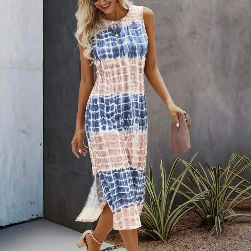 New tie-dye split him sleeveless maxi dress - Picture 4 of 4